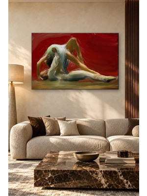 Fida Kırmızı Fonda Esneyen Balerin Canvas Tablo