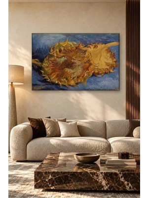 Fida Van Gogh Mavi Zeminde Iki Kesik Ayçiçeği Canvas Tablo