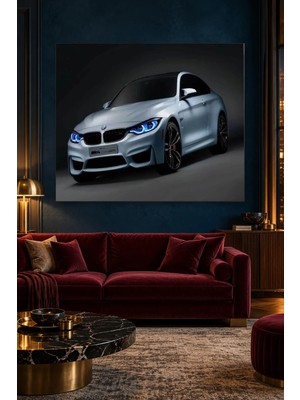 Fida Mavi Farlı Gümüş Bmw M4 Canvas Tablo