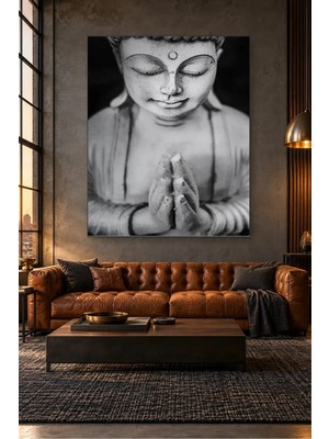 Fida Siyah Beyaz Dua Eden Buda Heykeli Canvas Tablo