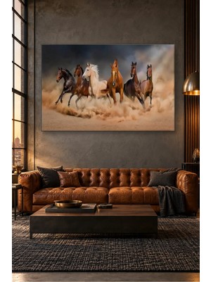 Fida Toz Bulutunda Dörtnala Koşan Yedi At Canvas Tablo