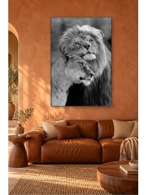 Fida Siyah Beyaz Aslan ve Dişi Aslan Canvas Tablo