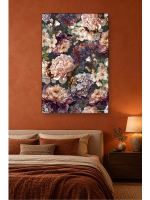 Fida Koyu Fonda Pudra Şakayık Buketi Canvas Tablo