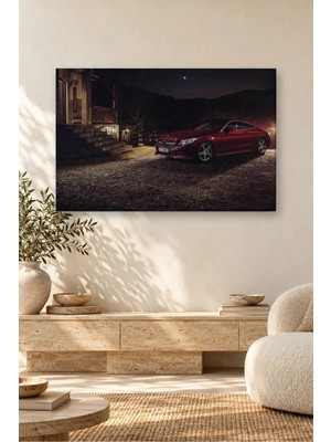 Fida Yıldızlı Gecede Kırmızı Mercedes Coupé Canvas Tablo