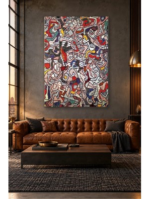 Fida Dubuffet Kırmızı Mavi Çizgili Labirent Canvas Tablo