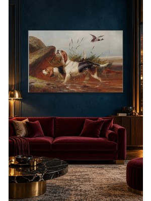 Fida Kayalık Derede Ördek Kaldıran Av Köpekleri Canvas Tablo