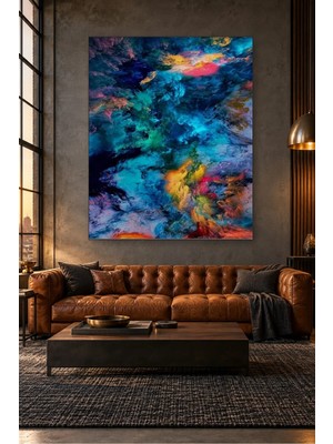 Fida Turkuaz Pembe Bulutsu Soyut Desen Canvas Tablo