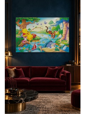 Fida Göl Kıyısında Balık Tutan Winnie Pooh Canvas Tablo