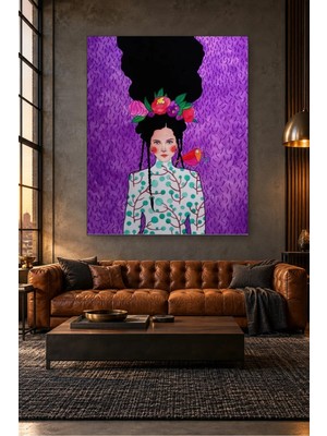 Fida Mor Fonda Çiçek Taçlı Örgülü Kız Canvas Tablo