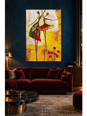 Fida Sarı Fonda Kırmızı Etekli Balerinler Canvas Tablo