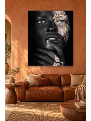 Fida Altın Varak Yüzlü Mavi Gözlü Afrikalı Kadın Canvas Tablo