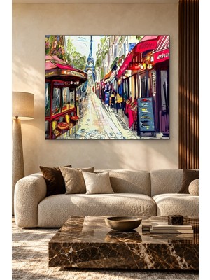Fida Eyfel'e Uzanan Renkli Kafe Sokağı Canvas Tablo