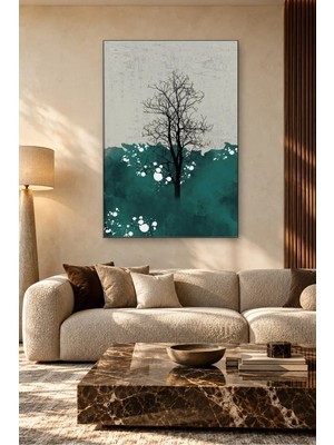 Fida Zümrüt Yeşili Zeminde Yalnız Çıplak Ağaç Canvas Tablo
