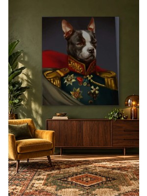 Fida Madalyalı General Üniformalı Boston Terrier Canvas Tablo