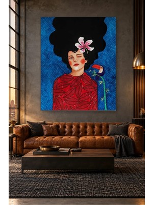Fida Göz Kırpan Kız ve Tukan Kuşu Canvas Tablo
