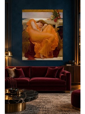 Fida Frederic Leighton Haziran Alevi Turuncu Elbiseli Uyuyan Kadın Canvas Tablo