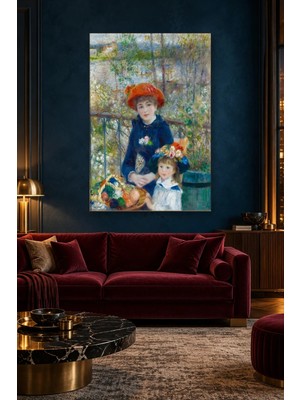 Fida Renoir Terasta Kırmızı Şapkalı Iki Kız Kardeş Canvas Tablo