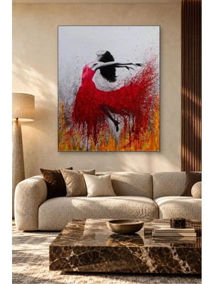 Fida Kırmızı Elbiseli Dansçı ve Alevler Canvas Tablo