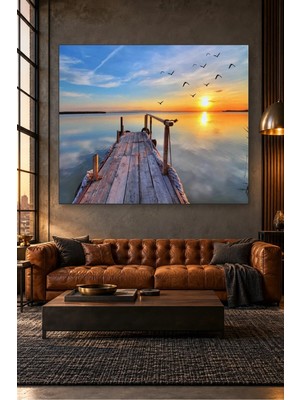 Fida Gün Batımında Göle Uzanan Iskele ve Kuşlar Canvas Tablo
