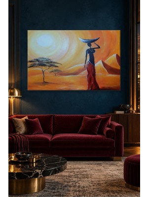 Fida Çölde Başında Sepet Taşıyan Afrikalı Kadın Canvas Tablo