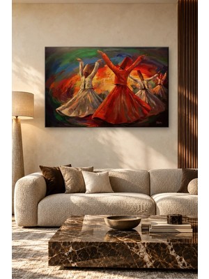 Fida Kızıl Ateş Renklerinde Dönen Semazenler Canvas Tablo