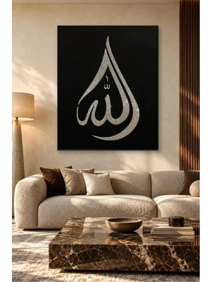 Fida Siyah Zeminde Işıltılı Damla Allah Lafzı Canvas Tablo
