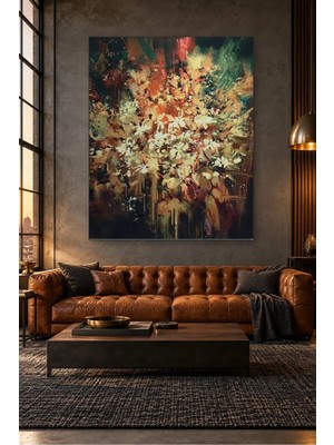 Fida Karanlık Ormanda Işıldayan Yapraklar Soyut Canvas Tablo