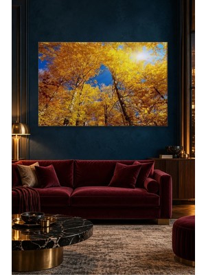 Fida Mavi Gökyüzüne Uzanan Sarı Sonbahar Ağaçları Canvas Tablo