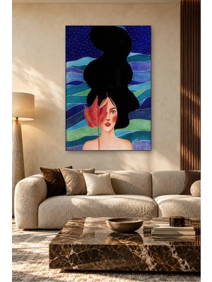 Fida Yüzünü Kırmızı Yaprakla Örten Kadın Canvas Tablo