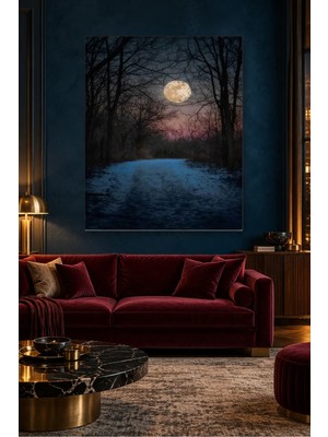Fida Karlı Orman Yolunda Dolunay Canvas Tablo