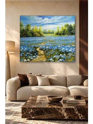 Fida Mavi Kır Çiçekleri Arasında Patika Canvas Tablo