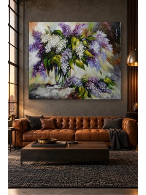 Fida Cam Vazoda Mor ve Beyaz Leylaklar Canvas Tablo