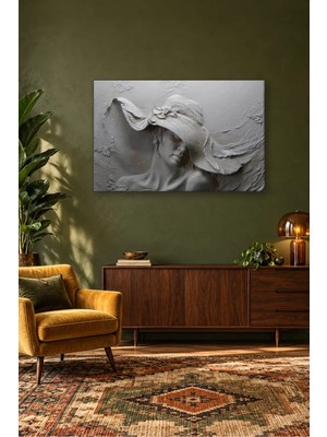Fida Kabartma Görünümlü Şapkalı Kadın Canvas Tablo