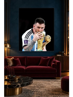 Fida Siyah Fonda Kupayı Öpen Messi Canvas Tablo