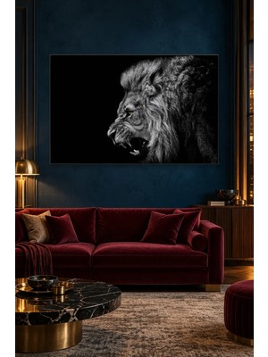 Fida Profilden Diş Gösteren Aslan Canvas Tablo