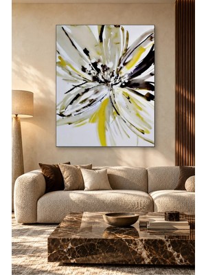 Fida Sarı Siyah Suluboya Açan Çiçek Canvas Tablo
