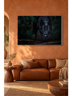 Fida Karanlık Ormandan Süzülen Siyah Kurt Köpeği Canvas Tablo