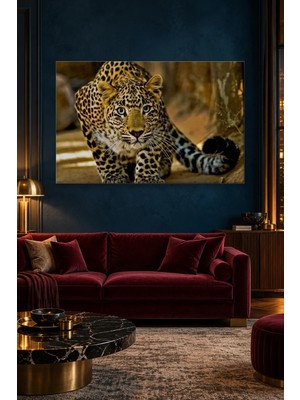 Fida Sinsice Yaklaşan Altın Tonlu Leopar Canvas Tablo
