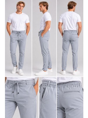Machi Erkek Kaliteli Esnek Likralı Bilek Boy Jogger Dokuma Pantolon Arka Cepli Beli Lastikli ve Kordonlu