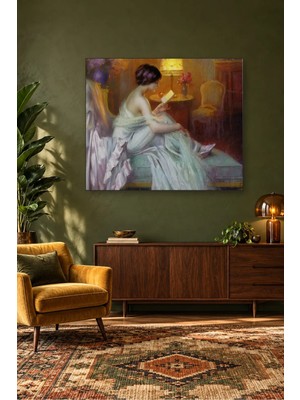Fida Delphin Enjolras Lamba Işığında Kitap Okuyan Kadın Canvas Tablo
