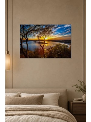 Fida Göl Kıyısında Ağaçlar Arasından Gün Batımı Canvas Tablo