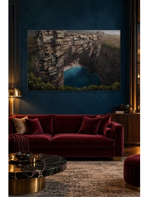 Fida Uçurum Kenarında Gerçeküstü Kule Şehir Canvas Tablo