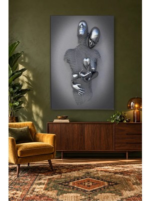 Fida Metal Örgülü Sarılan Aile Heykeli Canvas Tablo
