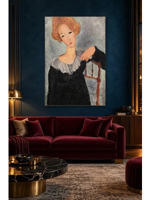 Fida Modigliani Kızıl Saçlı Siyah Elbiseli Kadın Canvas Tablo