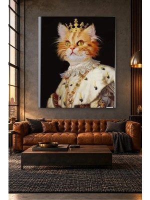 Fida Taçlı Kral Kedi Portresi Canvas Tablo