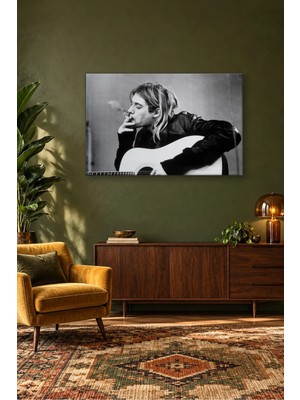 Fida Gitarıyla Sigara Içen Kurt Cobain Canvas Tablo