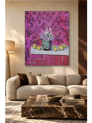Fida Matisse Pembe Duvar Önünde Limonlu Natürmort Canvas Tablo