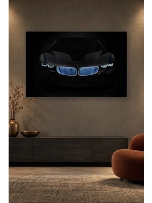 Fida Karanlıkta Mavi Işıklı Bmw I8 Ön Cephe Canvas Tablo
