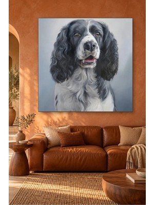 Fida Gri Fonda Siyah Beyaz Springer Spaniel Canvas Tablo