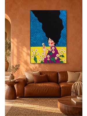 Fida Papatya Tarlasında Mor Elbiseli Kadın Canvas Tablo